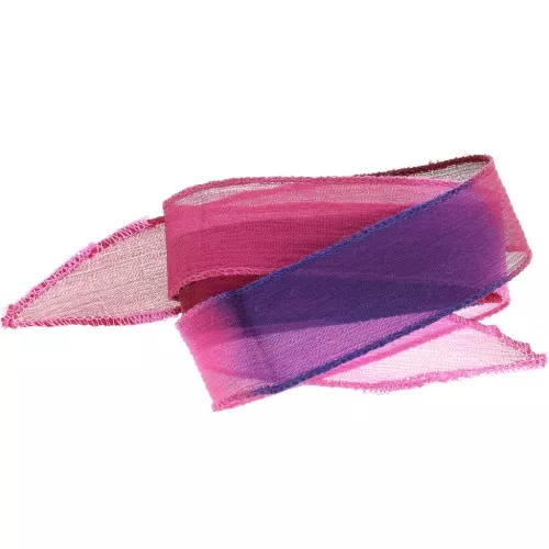 Cinta de seda de 25 mm - Atada y teñida - Violeta - Rojo oscuro - Rosa x85cm