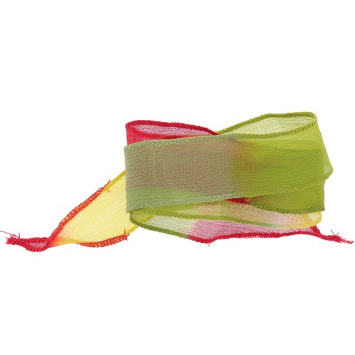 Cinta de seda de 25 mm - Atar y teñir - Verde claro - Amarillo - Rojo x85cm