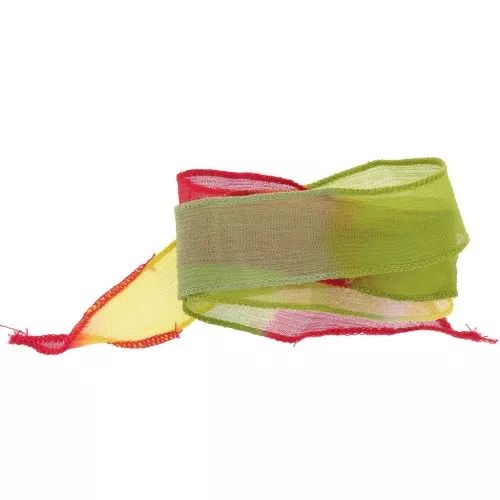 Cinta de seda de 25 mm - Atar y teñir - Verde claro - Amarillo - Rojo x85cm