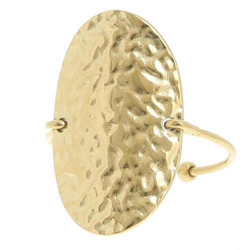 Anillo oval martillado T50 a 59 - Acero inoxidable 304L Dorado x1