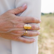 Anillo oval martillado T50 a 59 - Acero inoxidable 304L Dorado x1