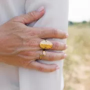 Anillo oval martillado T50 a 59 - Acero inoxidable 304L Dorado x1