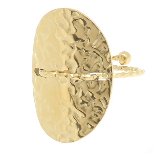 Anillo oval martillado con hilo diamantado - T50 a 59 - Acero inoxidable 304L Dorado x1