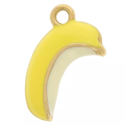 Colgante banana 17x11 mm Resina epoxi - Acero inoxidable 316L - Dorado - Amarillo x1