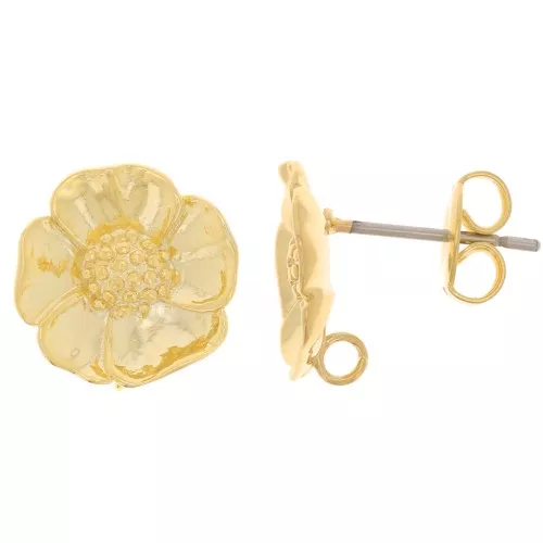 Pendientes Flor de 12 mm con aro abierto - Dorado x2