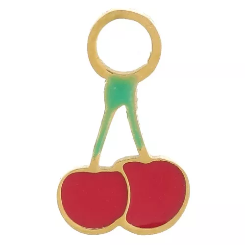 Dije cereza 9x5 mm Resina epoxi - Acero inoxidable 316L - Dorado - Rojo x1