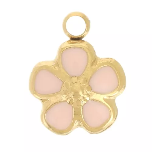 Colgante flor 6,5 mm - Resina epoxi - Acero inoxidable 304L Dorado - Rosa x1