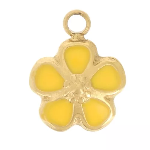 Colgante flor 6,5 mm - Resina epoxi - Acero inoxidable 304L Dorado - Amarillo x1