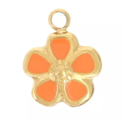 Colgante flor 6,5 mm - Resina epoxi - Acero inoxidable 304L Dorado - Coral x1