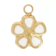 Colgante flor 6,5 mm - Resina epoxi - Acero inoxidable 304L Dorado - Marfil x1
