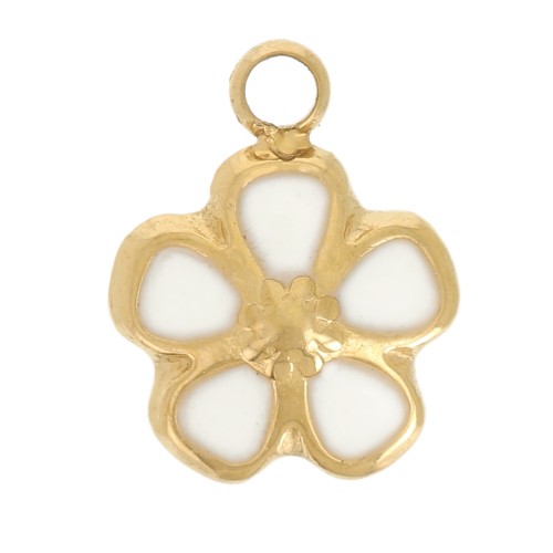 Colgante flor 6,5 mm - Resina epoxi - Acero inoxidable 304L Dorado - Marfil x1