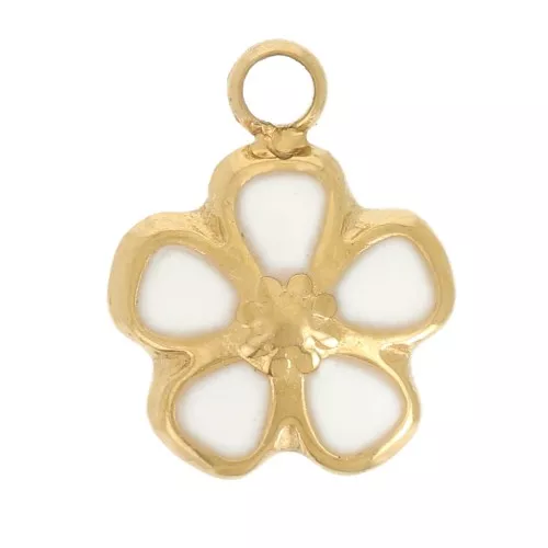Colgante flor 6,5 mm - Resina epoxi - Acero inoxidable 304L Dorado - Marfil x1