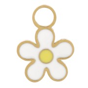 Dije de margarita de 8 mm - Resina epoxi - Acero inoxidable 316L chapado en oro - Blanco x1