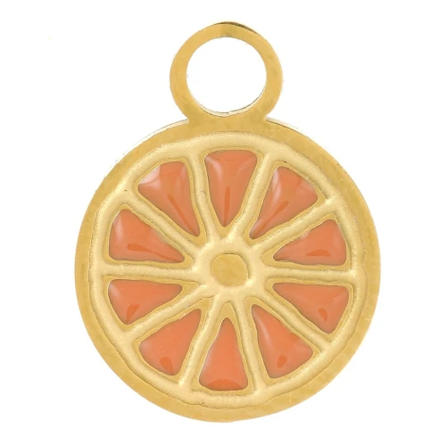 Colgante rodaja naranja 10 mm Resina epoxi Acero inoxidable 316L Dorado - Naranja x1