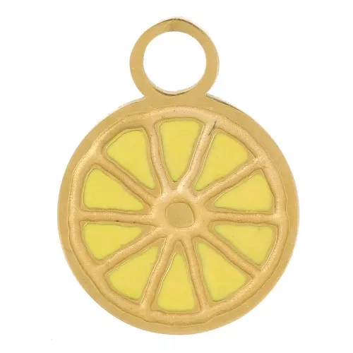 Dije rodaja de limón 10 mm Resina epoxi Acero inoxidable 316L Dorado -Amarillo x1