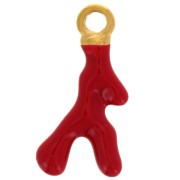 Dije de coral de 17 x 8,5 mm. Resina epoxi - Acero inoxidable 316L dorado - Rojo x1