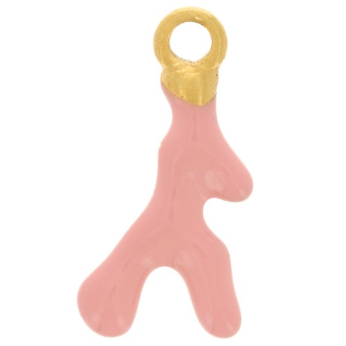 Dije de coral 17x8 mm Resina epoxi - Acero inoxidable 316L chapado en oro - Rosa x1