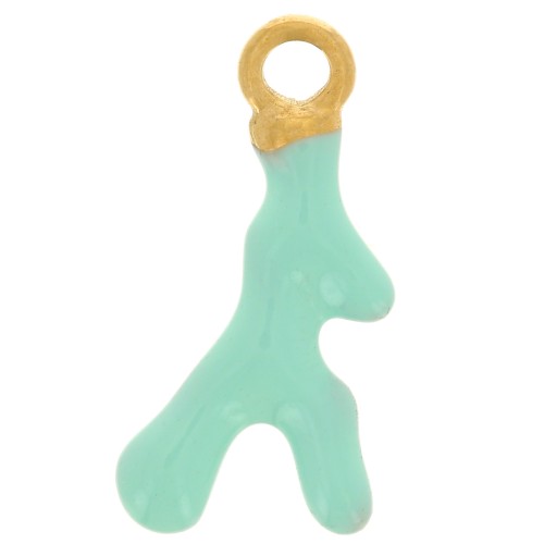 Dije de coral 17x8 mm Resina epoxi - Acero inoxidable 316L chapado en oro - Turquesa x1