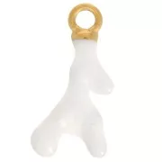 Dije de coral 17x8 mm Resina epoxi - Acero inoxidable 316L chapado en oro - Blanco x1