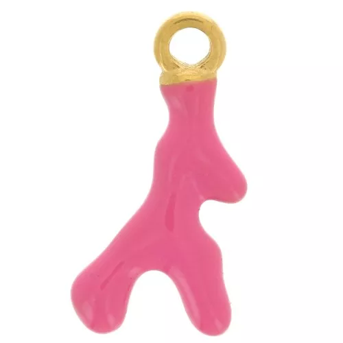 Colgante de coral 17x8 mm Resina epoxi - Acero inoxidable 316L chapado en oro - Fucsia x1