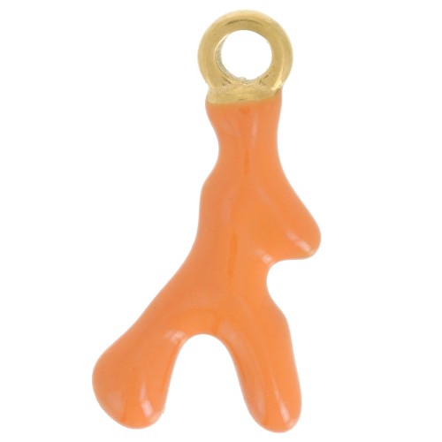 Dije de coral 17x8 mm Resina epoxi - Acero inoxidable 316L chapado en oro - Naranja x1