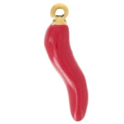 Dije de guindilla, 15 x 4 mm, resina epoxi - Acero inoxidable 316L dorado - Rojo x1
