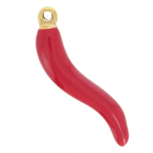 Colgante de guindilla 24x6 mm Resina epoxi - Acero inoxidable 316L Dorado - Rojo x1