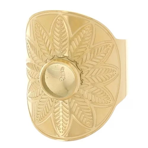 Anillo ancho étnico ajustable -cabochón 6 mm T. 52 a 58 Acero inoxidable 316L Dorado