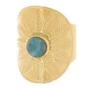 Anillo ancho étnico ajustable -cabochón 6 mm T. 52 a 58 Acero inoxidable 316L Dorado