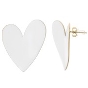 Pendientes corazón 37x29 mm Resina epoxi - Acero inoxidable 316L dorado - Blanco x2|raw }}
