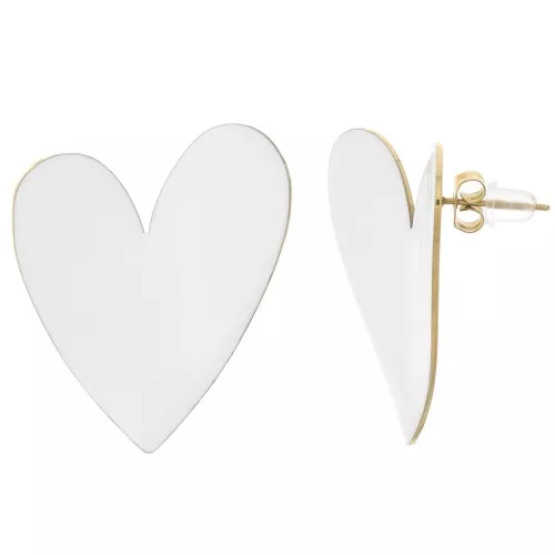 Pendientes corazón 37x29 mm Resina epoxi - Acero inoxidable 316L dorado - Blanco x2