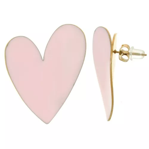 Pendientes corazón 37x29 mm Resina epoxi - Acero inoxidable 316L dorado - Rosa x2