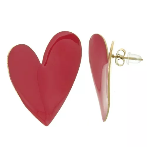 Pendientes corazón 37x29 mm Resina epoxi - Acero inoxidable 316L dorado - Rojo x2