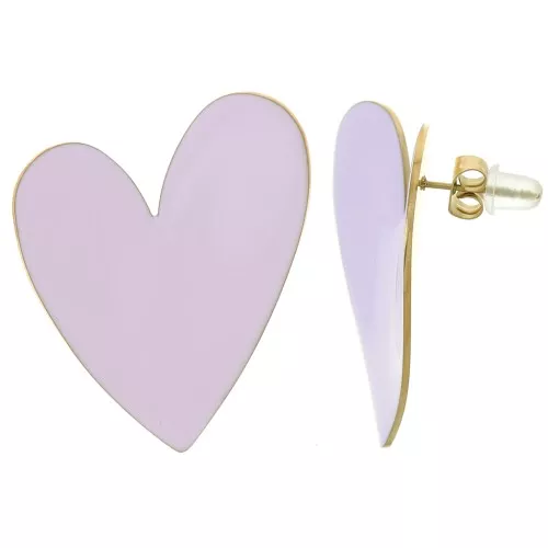 Pendientes corazón 37x29 mm Resina epoxi - Acero inoxidable 316L dorado - Lila x2
