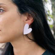 Pendientes corazón 37x29 mm Resina epoxi - Acero inoxidable 316L dorado - Lila x2