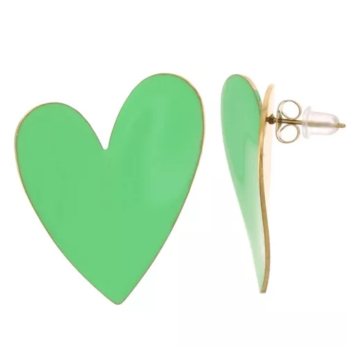 Pendientes corazón 37x29 mm Resina epoxi - Acero inoxidable 316L dorado - Verde x2