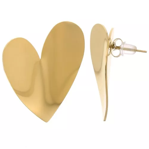 Pendientes corazón curvo 37x29 mm Acero inoxidable dorado 316L x2
