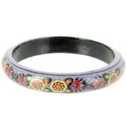Pulsera brazalete madera vintage motivo floral - 66 mm - Morado - Negro x1