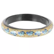 Pulsera jonc vintage motivo floral de madera - 66 mm - Dorado - Azul - Negro x1