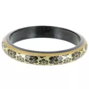 Pulsera brazalete madera vintage motivo floral - 66 mm - Dorado - Negro x1