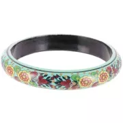 Pulsera jonc vintage motivo floral de madera - 66 mm - Turquesa - Amarillo - Negro x1