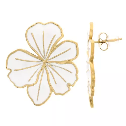 Pendientes flor 30x26 mm Resina epoxi Acero inoxidable 304L Dorado blanco x2