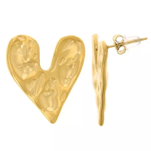 Pendientes corazón martillado 24x22 mm - Acero inoxidable 304L Dorado x2