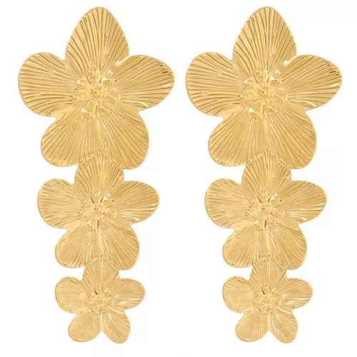 3 pendientes flor de cerezo - 65x30 mm acero inoxidable dorado 304L x2