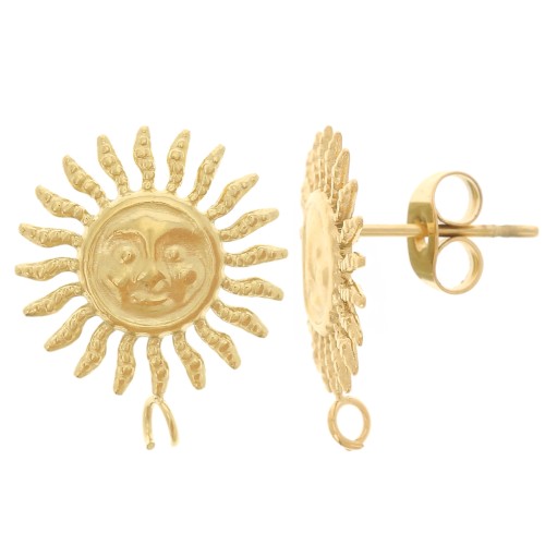 Pendientes de sol - 14 mm - Acero inoxidable 304L Dorado x2