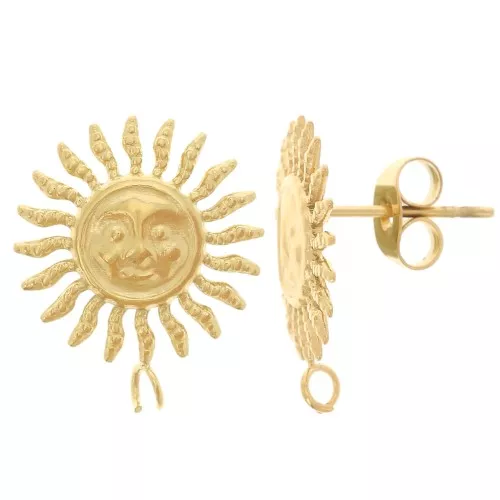 Pendientes de sol - 14 mm - Acero inoxidable 304L Dorado x2
