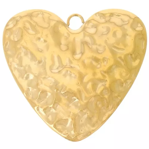 Colgantes corazón martillado 40x45 mm - Acero inoxidable 304L Dorado x2