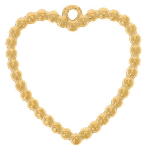Colgantes corazón calado con bolita 24x23 mm Acero inoxidable 304L dorado x2