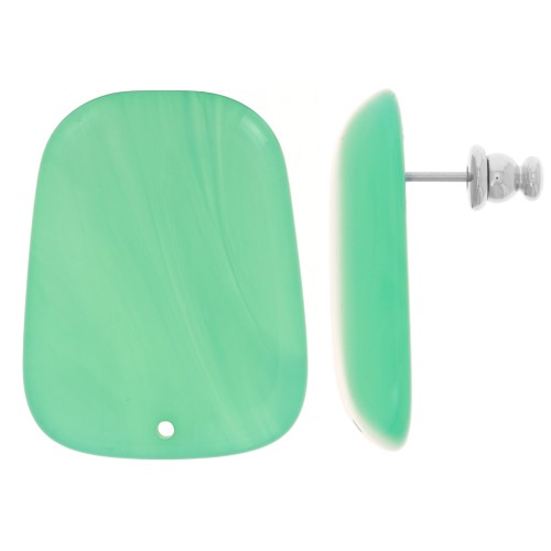 Pendientes trapecio de resina translúcida 28x22 mm - Verde Turquesa jaspeado x2