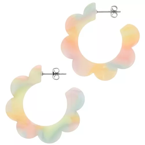 Pendientes de aro flor de acetato plano 35 mm - Multicolor Pastel jaspeado x2